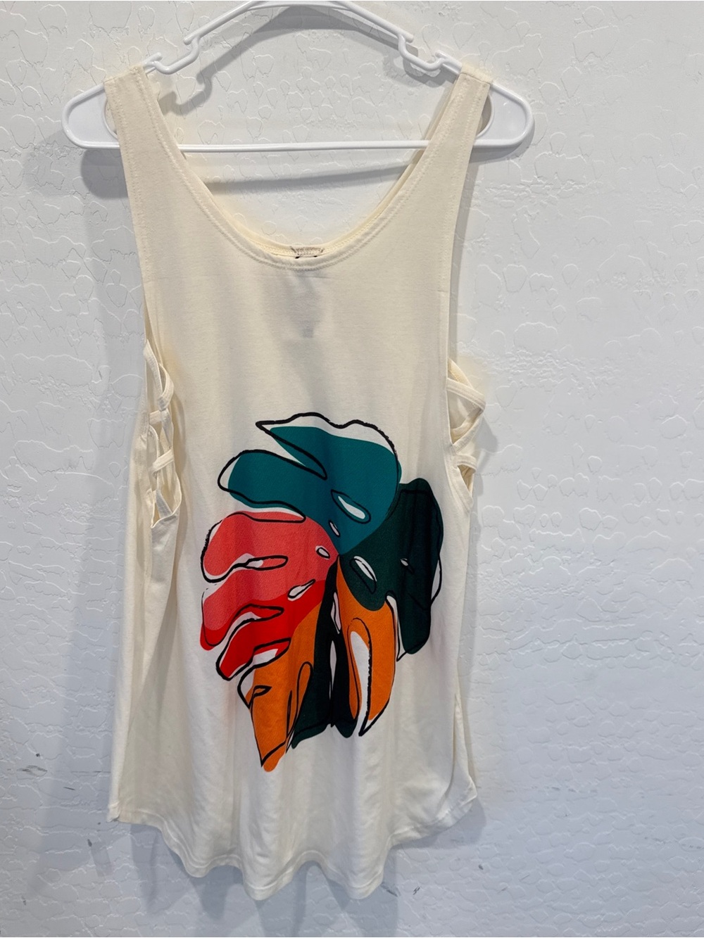 Arubinha Graphic Leaf Tank Top Womens Medium Laced Sides Resort Beach Vacation